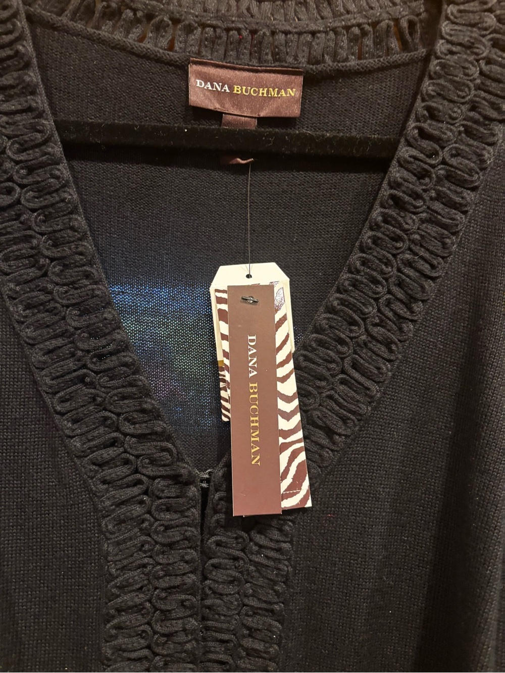 Dana Buchman Black V-Neck Sweater with Loop-Trim Detail